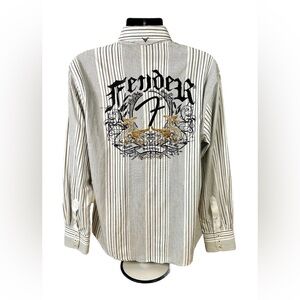 Fender Men's Black and White Striped Button Down Shirt Men’s L